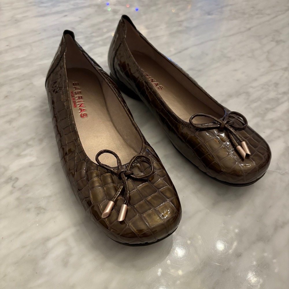 Sabrinas Brown Croc Embossed Ballet Flats Bow Detail Comfort Shoes‎ EU 40 Spain